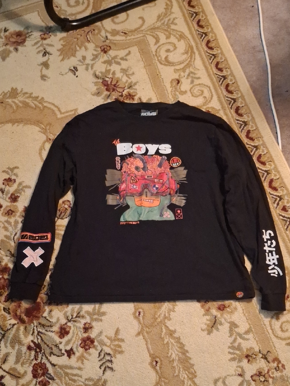 The Boys Graphic Long Sleeve Shirt - Black with Red & Green Print